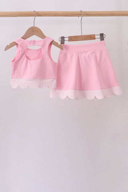Pink Scalloped Active Skort Set