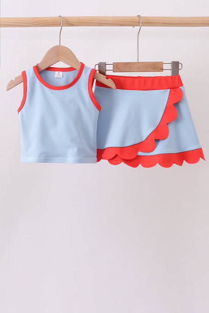 Blue Scalloped Skort Set