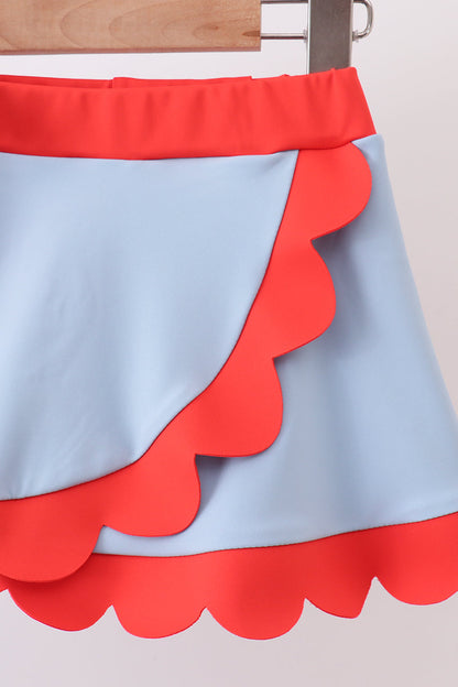Blue Scalloped Skort Set