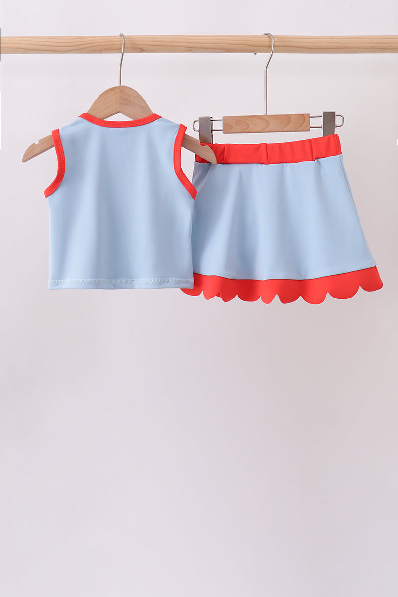 Blue Scalloped Skort Set