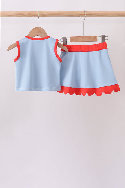 Blue Scalloped Skort Set