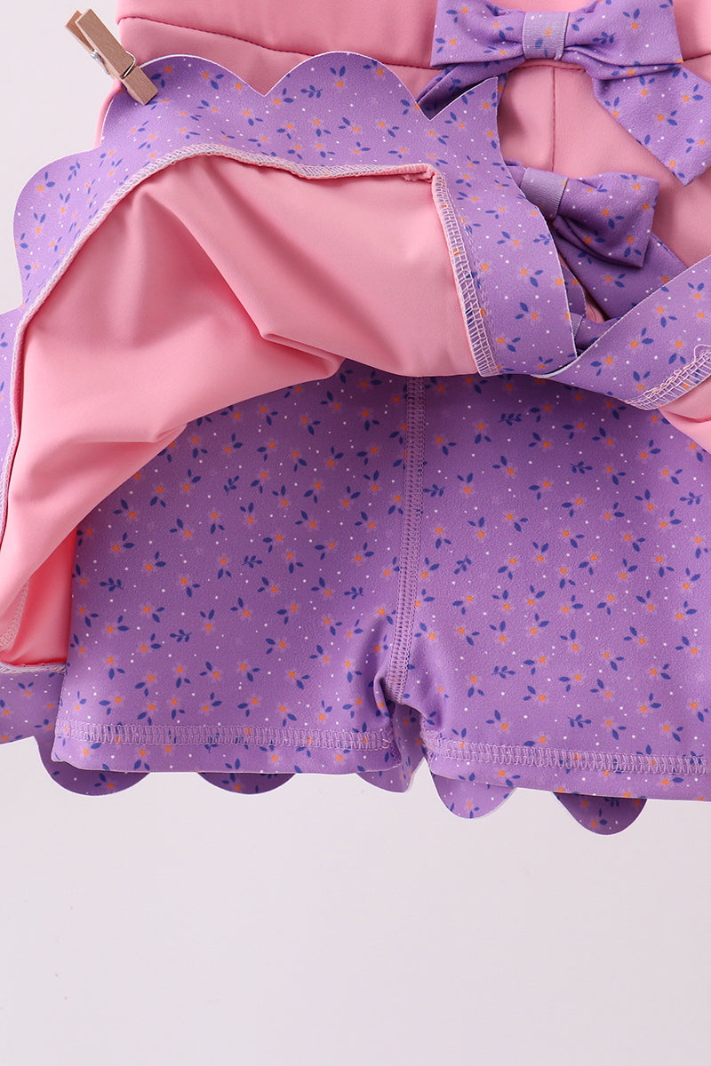 Scalloped Bow Active Dress - Pink & Purple