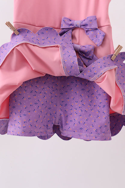 Scalloped Bow Active Dress - Pink & Purple