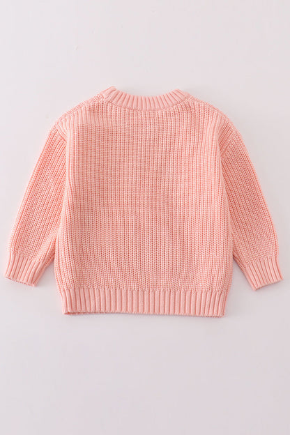 Pink Knit Sweater with 3D Flowers