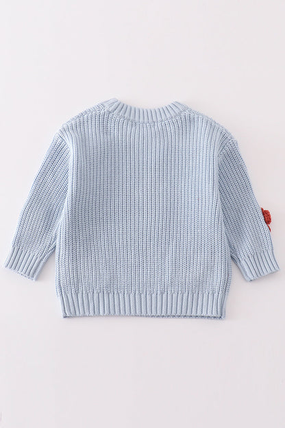 Toddler Girls’ Knit Sweater with Floral Appliqué, Cozy Blue Pullover