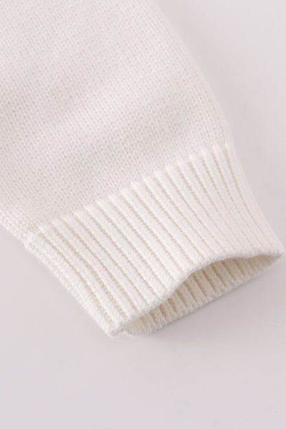 Girls’ White Knit Cardigan with Colorful Bow Design