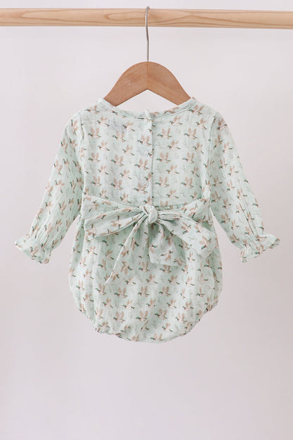 Long Sleeve Bubble Romper – Sage Flying Ducks Print