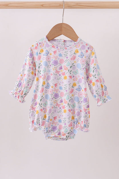 Girls Purple Garden Bubble Romper