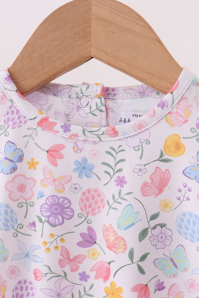 Girls Purple Garden Bubble Romper