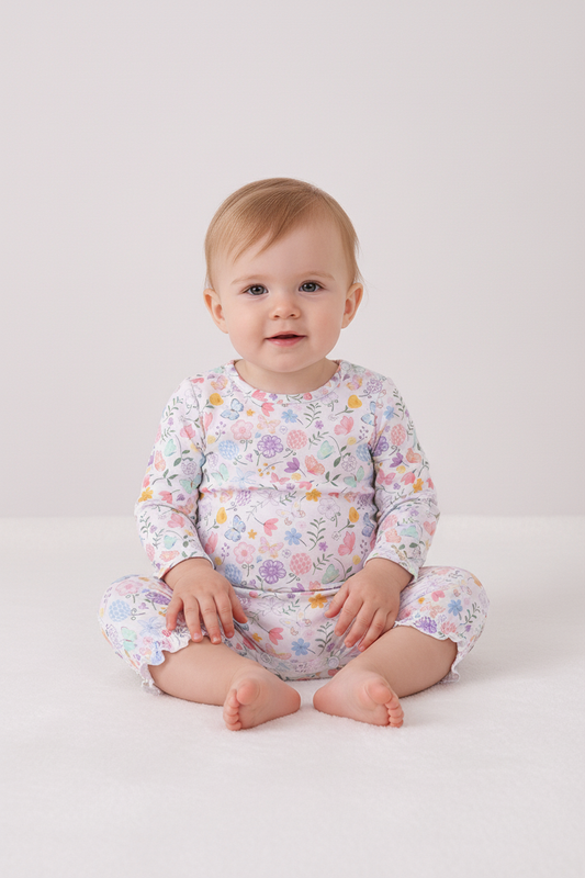 Girls Purple Garden Bubble Romper