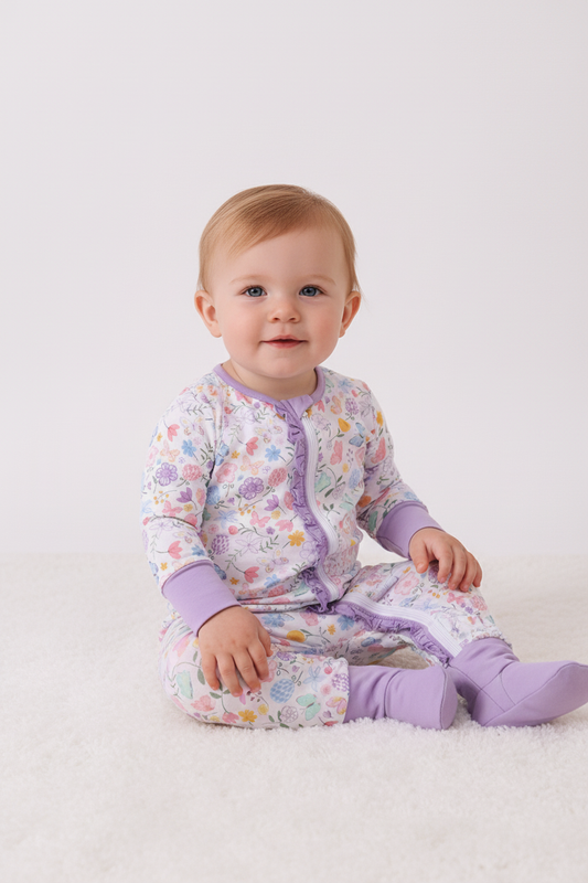 Purple Garden Baby Zip Romper
