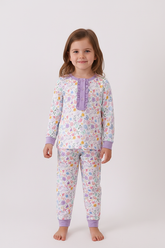 Girls Purple Garden Two-Piece Pajama Set