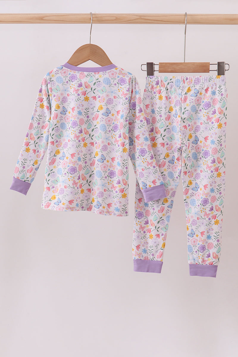 Girls Purple Garden Two-Piece Pajama Set