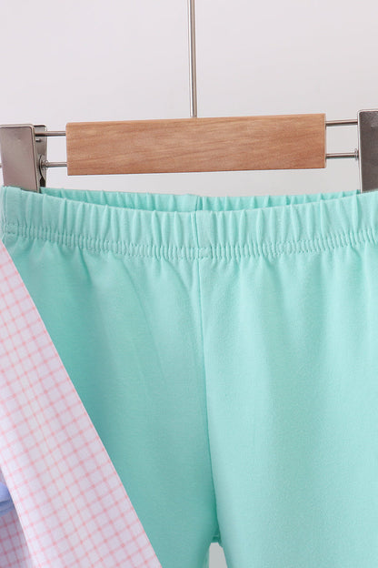 Pink Gingham Tunic & Mint Legging Set – Smocked Floral Detail