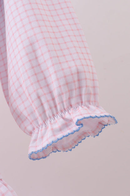 Pink Gingham Tunic & Mint Legging Set – Smocked Floral Detail