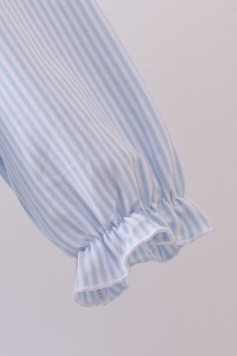 Blue & White Striped Long-Sleeve Dress with Pink Bows