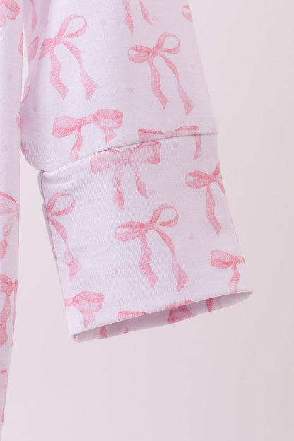 Pink Bows Baby Zip Romper – Soft Cotton One-Piece Pajamas