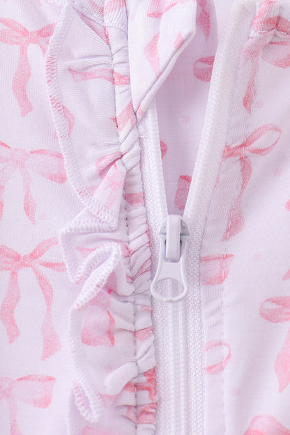 Pink Bows Baby Zip Romper – Soft Cotton One-Piece Pajamas