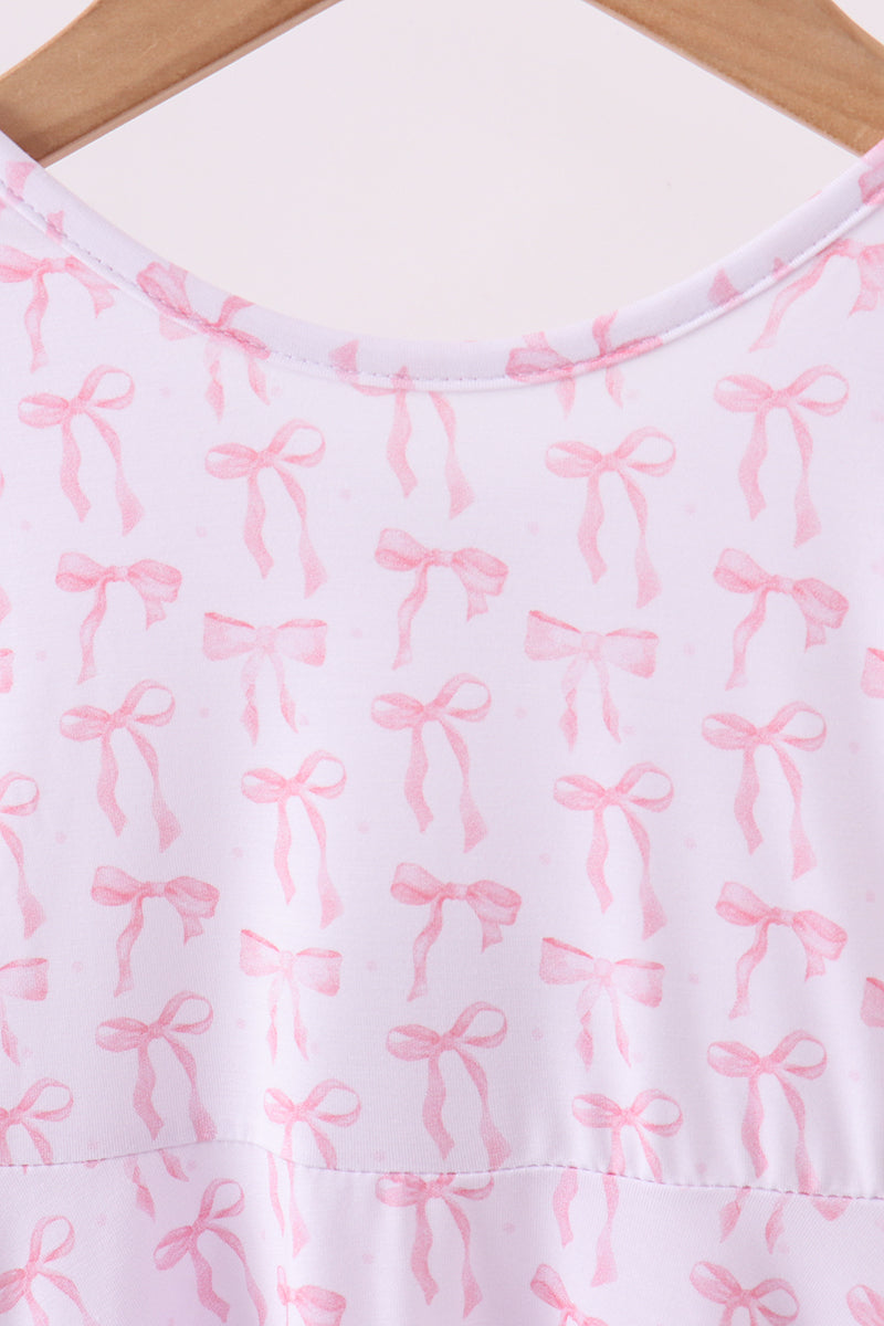 Pink Bow Long-Sleeve Twirl Dress