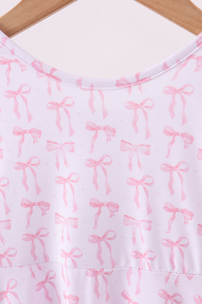 Pink Bow Long-Sleeve Twirl Dress