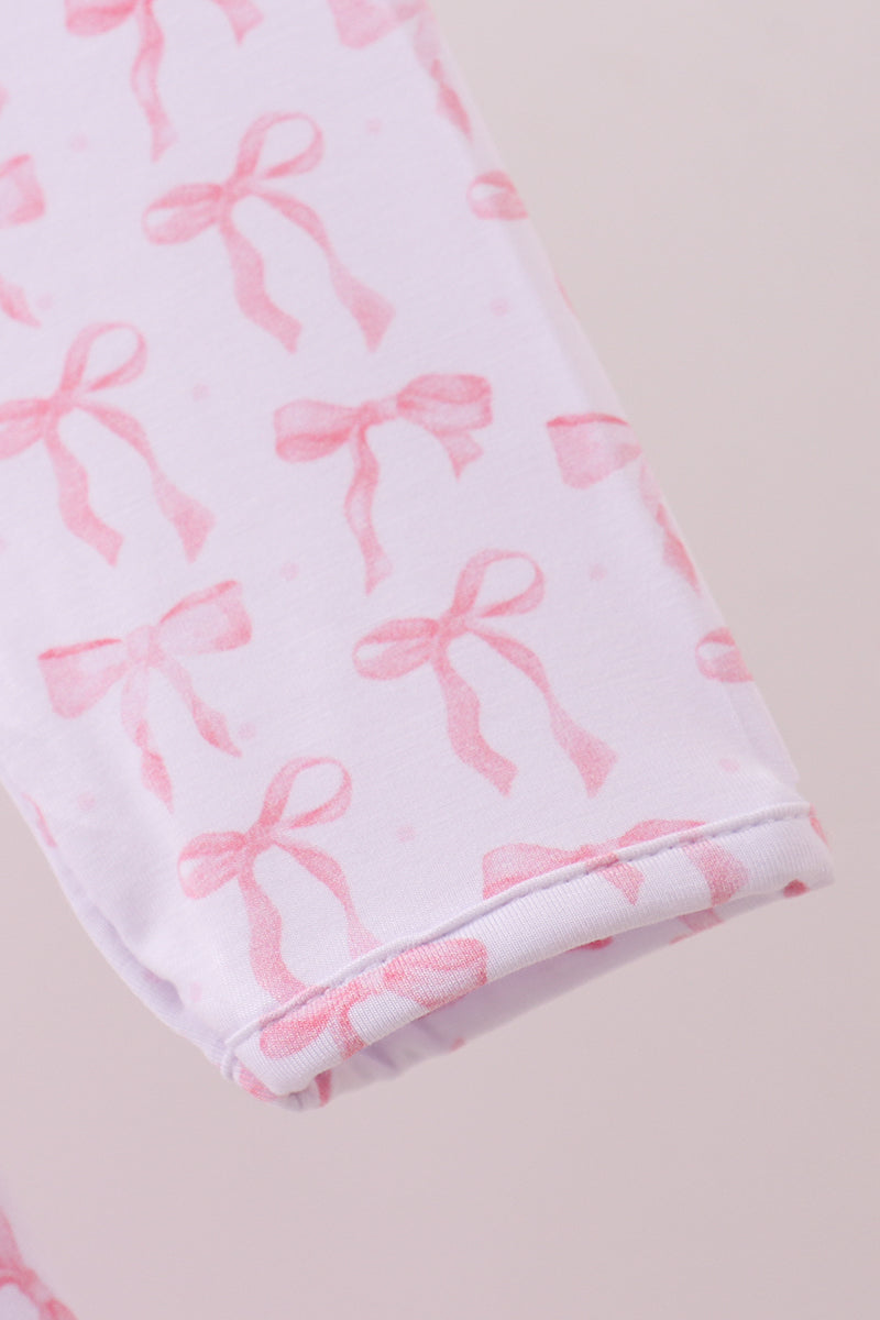 Pink Bow Long-Sleeve Twirl Dress