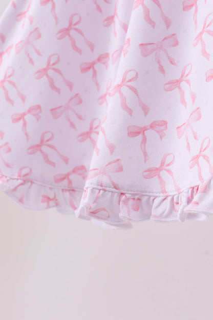 Pink Bow Long-Sleeve Twirl Dress