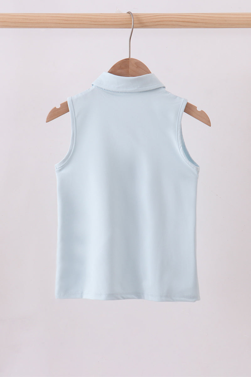 Classic Sleeveless Polo Top – Light Blue