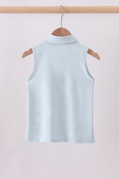 Classic Sleeveless Polo Top – Light Blue