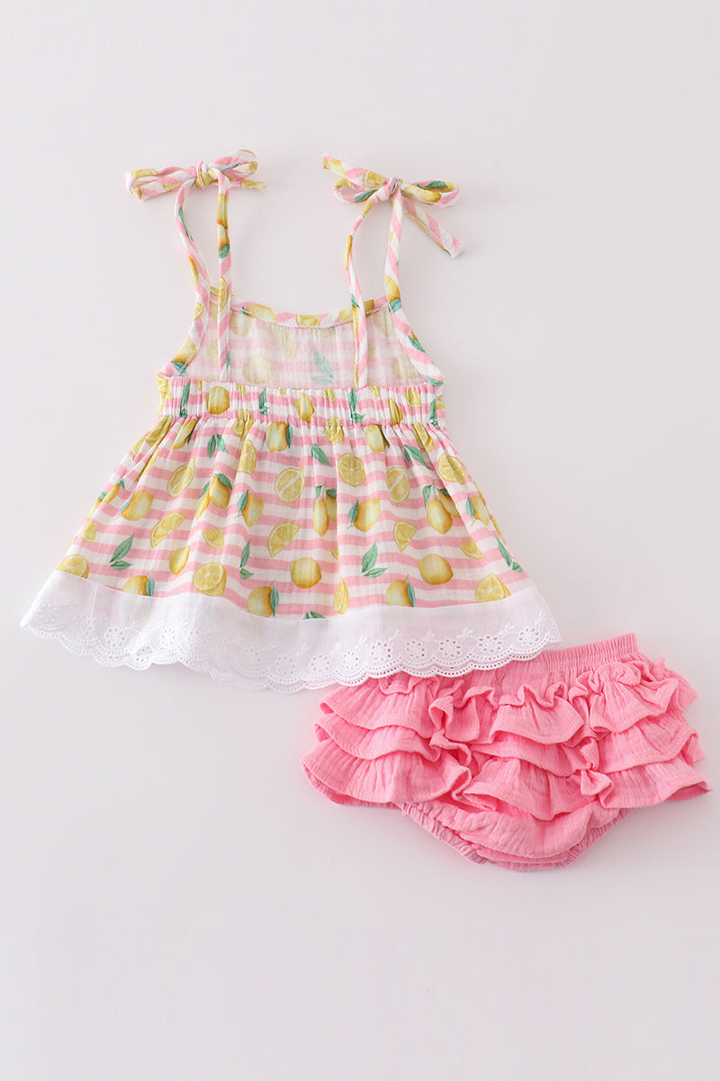 Lemon Gingham Ruffle Set – Pink & Yellow