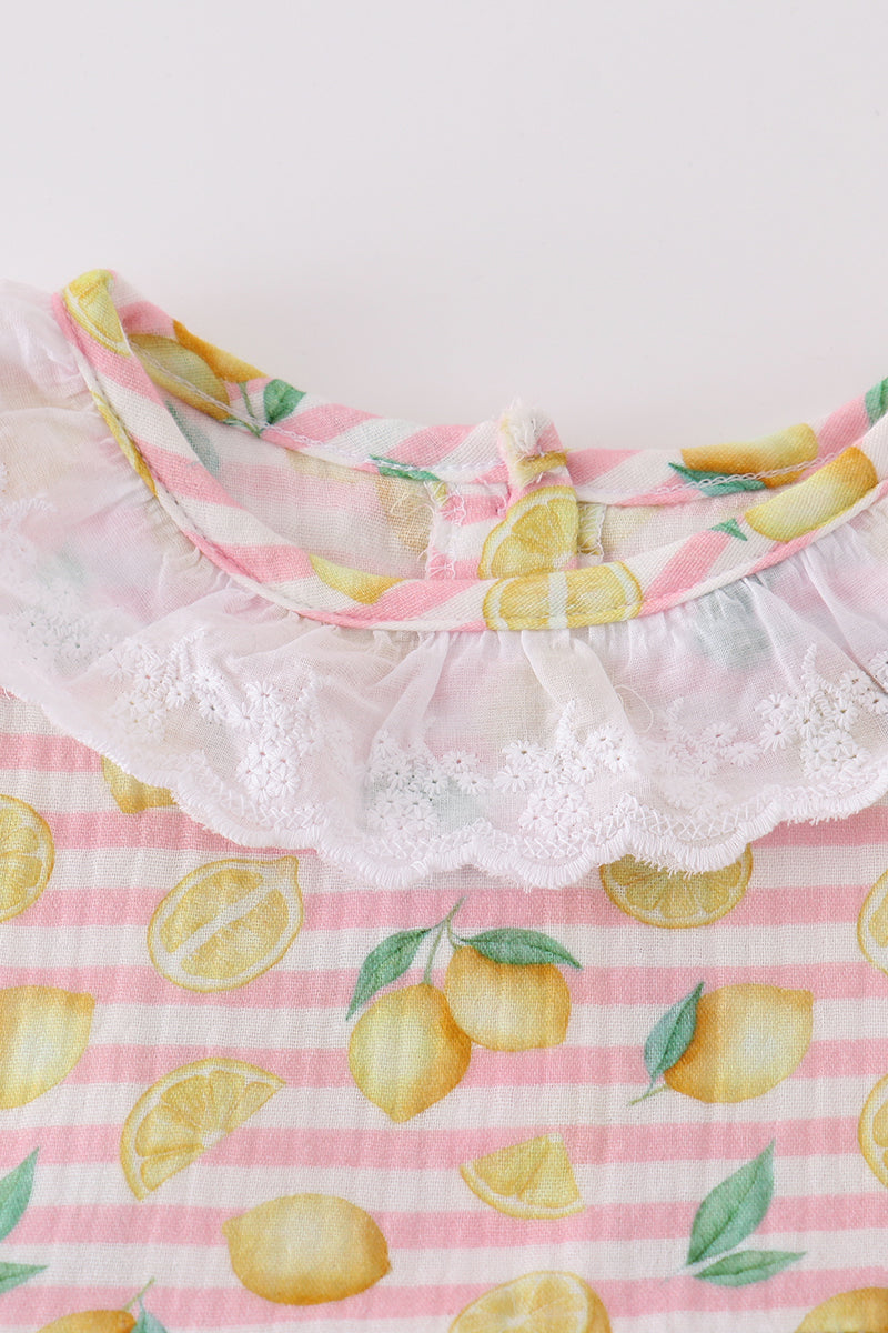 Pink Lemon Stripe Dress with Lace Trim – Baby & Toddler Girl Summer Dress