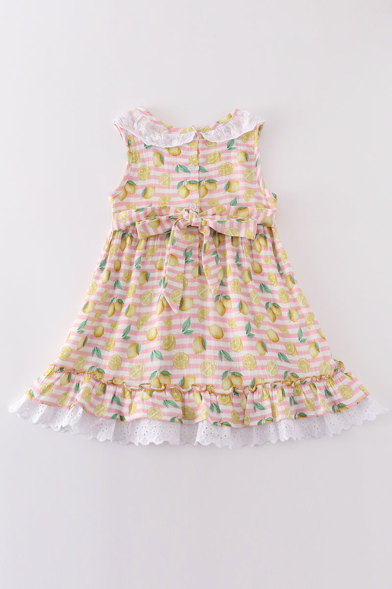 Pink Lemon Stripe Dress with Lace Trim – Baby & Toddler Girl Summer Dress
