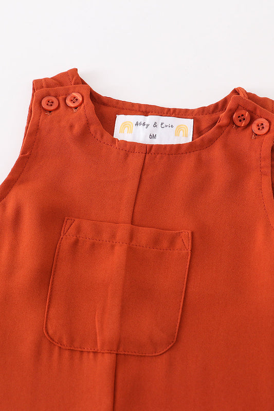 Rust Button-Shoulder Sleeveless Romper
