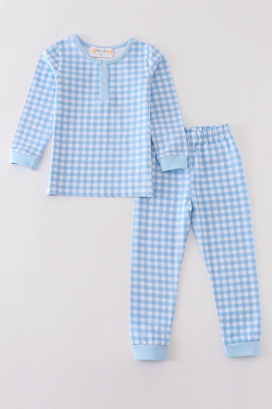 Blue Gingham Two-Piece Pajama Set