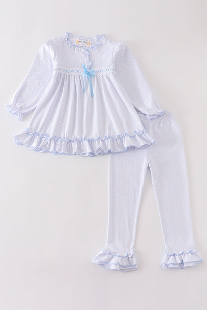 White & Blue Ruffle Pajama Set