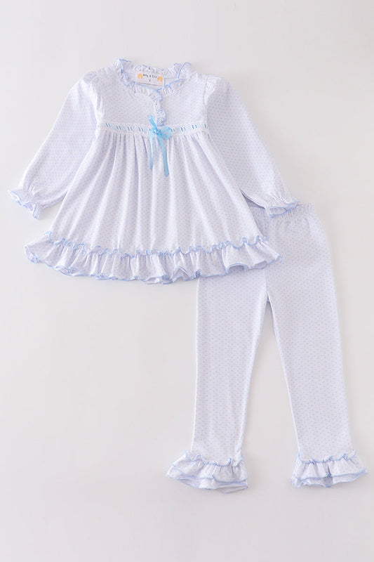 White & Blue Ruffle Pajama Set