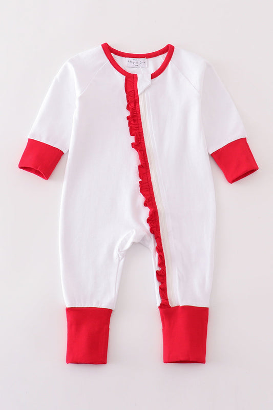 Red Ruffle Zip Romper