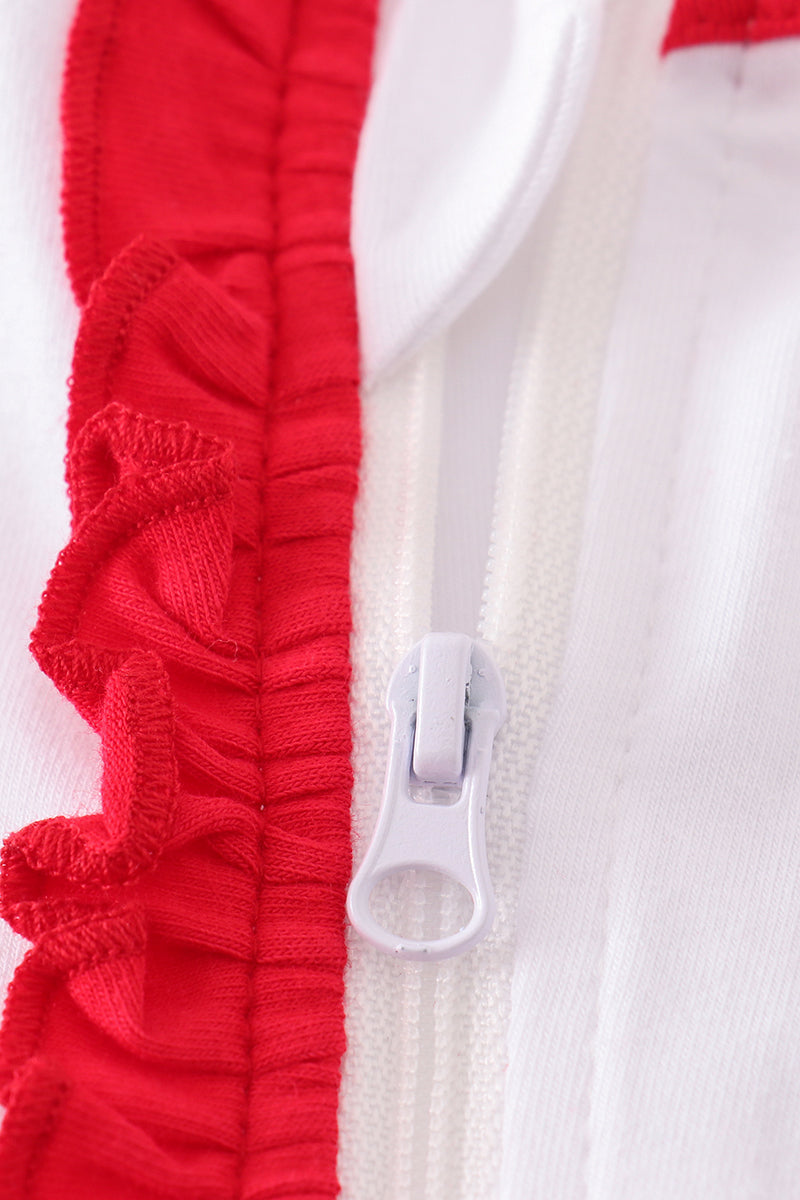 Red Ruffle Zip Romper