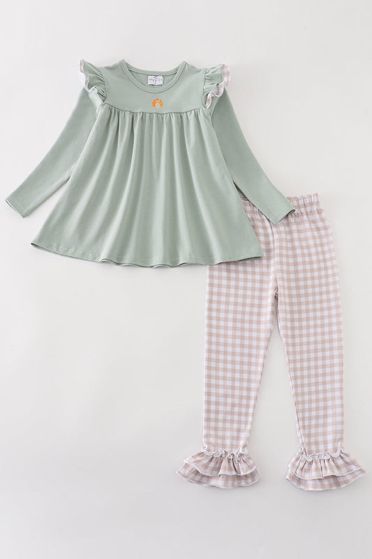 Sage Ruffle Tunic & Gingham Ruffle Legging Set