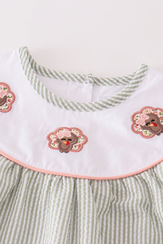 Girls Green & Pink Turkey Top & Ruffle Leggings Set