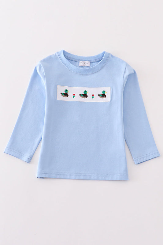 Duck Trio Smocked Long Sleeve Tee – Light Blue