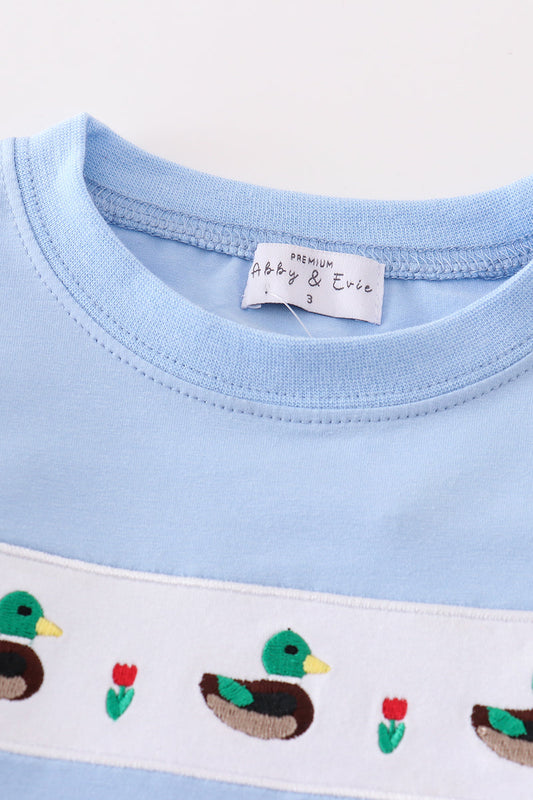 Duck Trio Smocked Long Sleeve Tee – Light Blue