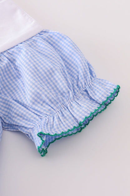 Mallard Duck Embroidered Gingham Dress – Blue & Green