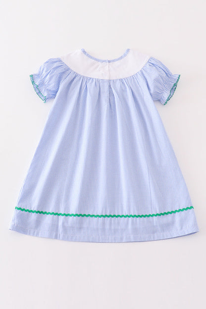 Mallard Duck Embroidered Gingham Dress – Blue & Green