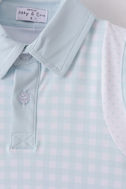 Girls Light Blue Gingham Sleeveless Tennis Dress Set