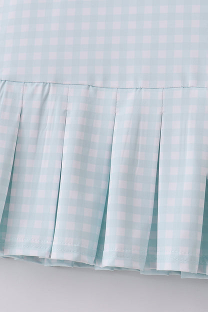 Girls Light Blue Gingham Sleeveless Tennis Dress Set