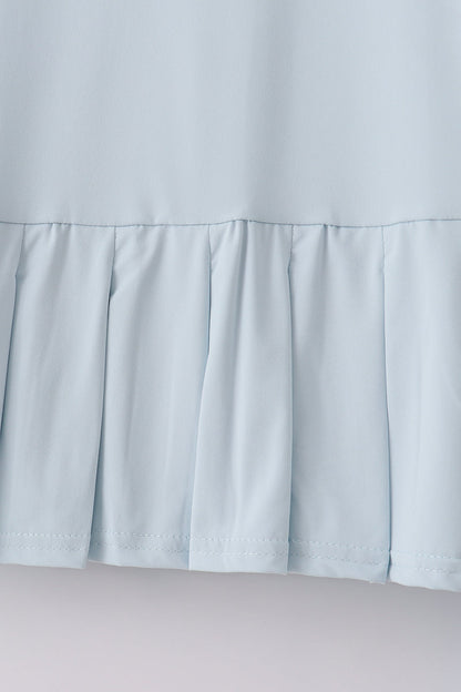 Girls Light Blue Flutter Sleeve Tennis Dress with Gingham Trim