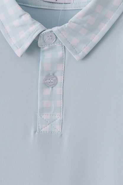 Girls Light Blue Flutter Sleeve Tennis Dress with Gingham Trim