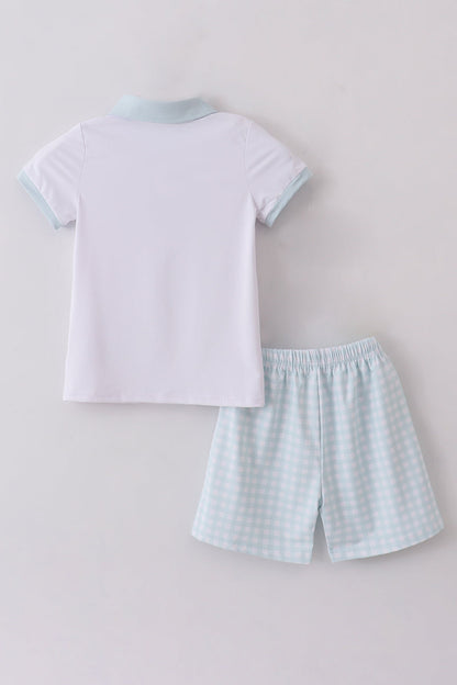 Mint Gingham Polo Short Set