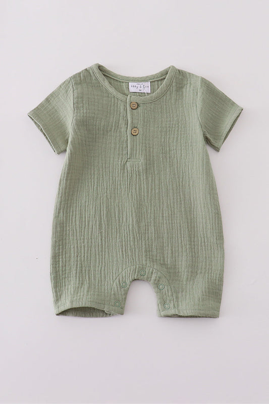 Sage Green Muslin Button Romper – Baby Boys & Girls