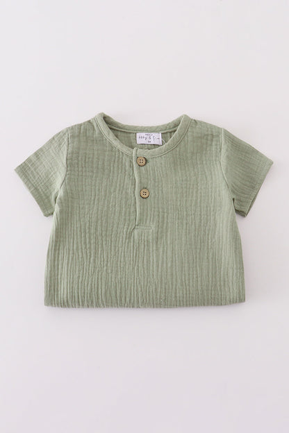 Sage Green Muslin Button Romper – Baby Boys & Girls